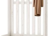 porte-manteaux d'entrée en bois blanc, avec crochets et étagères