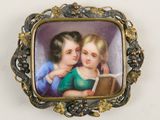 an image of a picture of two children reading a book