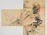 two chinese paintings of birds on a branch and a bird sitting on a branch
