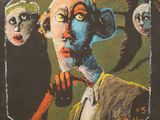 a picture of a painting of a man with a monkey on it