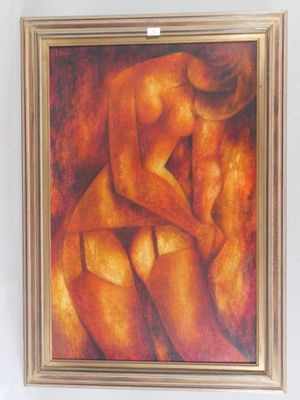 tableau représentant une femme assise sur un canapé devant un tableau représentant un homme