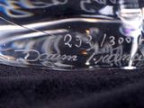 a close up of a glass object with writing on it