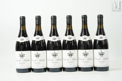 six bouteilles de vin sont alignées sur une surface blanche
