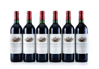 six bouteilles de vin rouge alignées sur une surface blanche