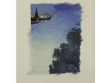 a picture of a painting of a boat in the water