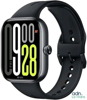 a close up of a smart watch with a black band