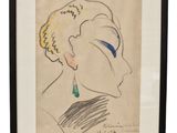 a drawing of a woman ' s face with a green tear in her ear