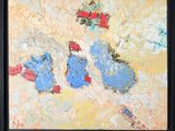 a picture of a painting of a motorcycle on the wall