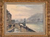 an image of a painting of a bridge over a body of water