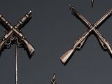 three different types of guns hanging on the wall