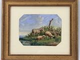 une image représentant un tableau où l'on voit des moutons paître dans un champ