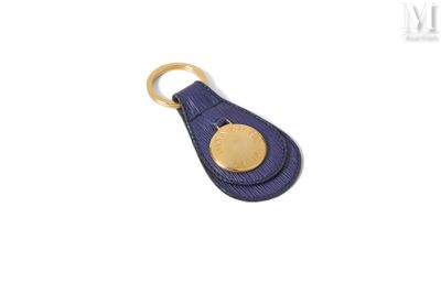 leather key foble in navy blue with gold plate