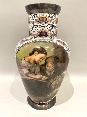 BOHEMIA Grand vase en faïence polychrchrome et oxydique imit…