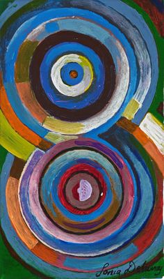 painting of a painting of two circles on a green background