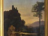 une image représentant un tableau d'un château situé sur une colline au bord d'une rivière