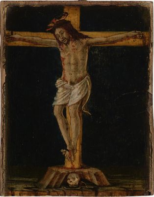 un tableau représentant un crucifix sur lequel est représentée une croix