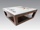 an image of a coffee table with a bird of paradise design on it