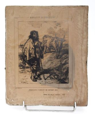 un vieux livre sur lequel figure l'image d'un homme debout devant un troupeau de moutons