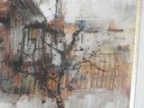 a painting of a tree in front of a building