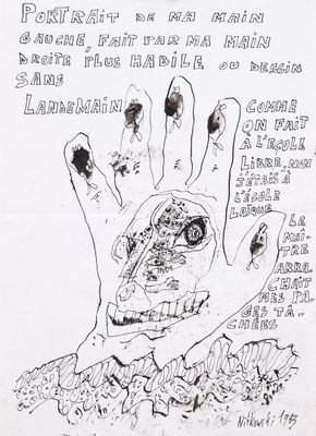 dessin d'une main sur laquelle est représenté le visage d'une personne