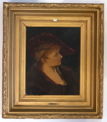 a painting of a woman wearing a red hat and a fur coat
