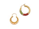 deux paires de boucles d'oreilles créoles en or rehaussées de touches de rouge, de vert et de jaune
