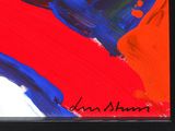 an image of a painting with red, blue, and black paint