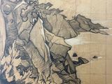 a drawing of a man standing on a rock