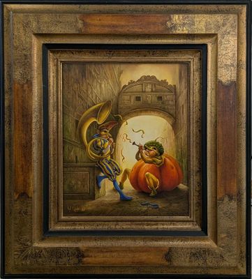 tableau encadré représentant un dragon et une citrouille