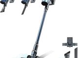a close up of a cordless vacuum cleaner with four different attachments