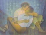 un tableau représentant un homme et une femme enlacés