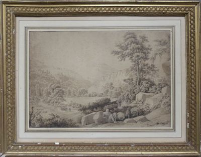 ECOLE FRANCAISE "Le repos du voyageur", lavis, 38x56cm
