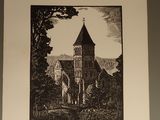 une photo d'une photo d'une église accrochée au mur