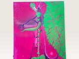 une image représentant une peinture d'une plante rose et verte sur un fond rose