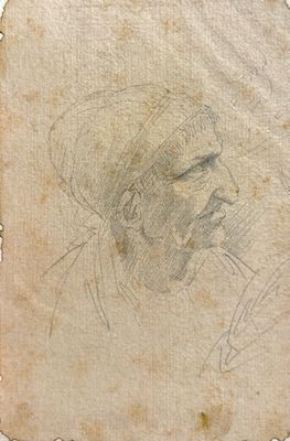 an old drawing of a man with a beard and a turban