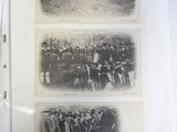 several old black and white photos of a group of people in a field