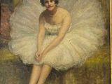 painting of a woman in a tutu sitting on a couch