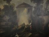 a painting on the wall of a building that has a painting of people in it