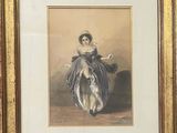 painting of a woman sitting on a horse in a gold frame