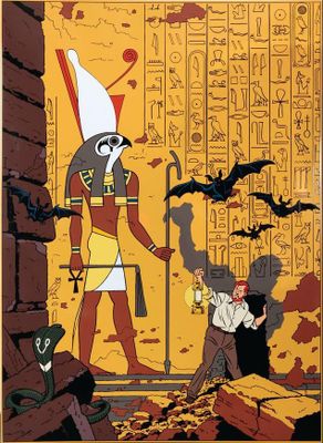 an image of a painting of an egyptian scene with a man and a woman