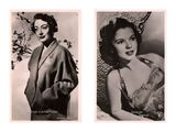 two black and white photos of a woman in a dress and a man in a suit
