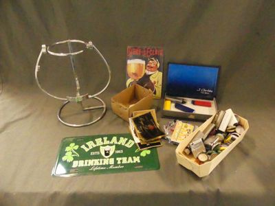a box of assorted items on a table