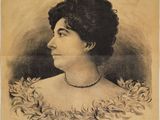 une vieille affiche représentant une femme vêtue d'une robe à fleurs