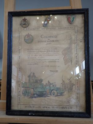 a picture of a framed picture of a military vehicle