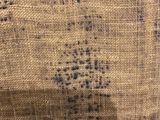 a close up of a piece of burlock fabric with blue dots on it