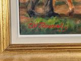 an oil painting of a man and a woman walking down a path