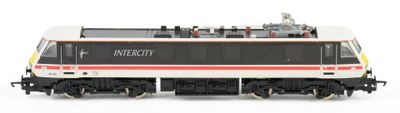 a black and white train on the tracks on a white background