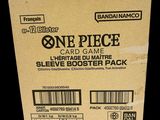 a box of one piece card game sleeves on display