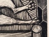 a drawing of a dog sitting on a chair