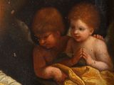 an image of a painting of two babies in a manger